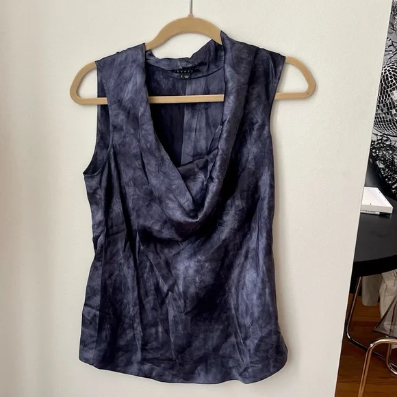 Theory Navy Blue Codey Tie-Dye Silk Blouse - Picture 2 of 4